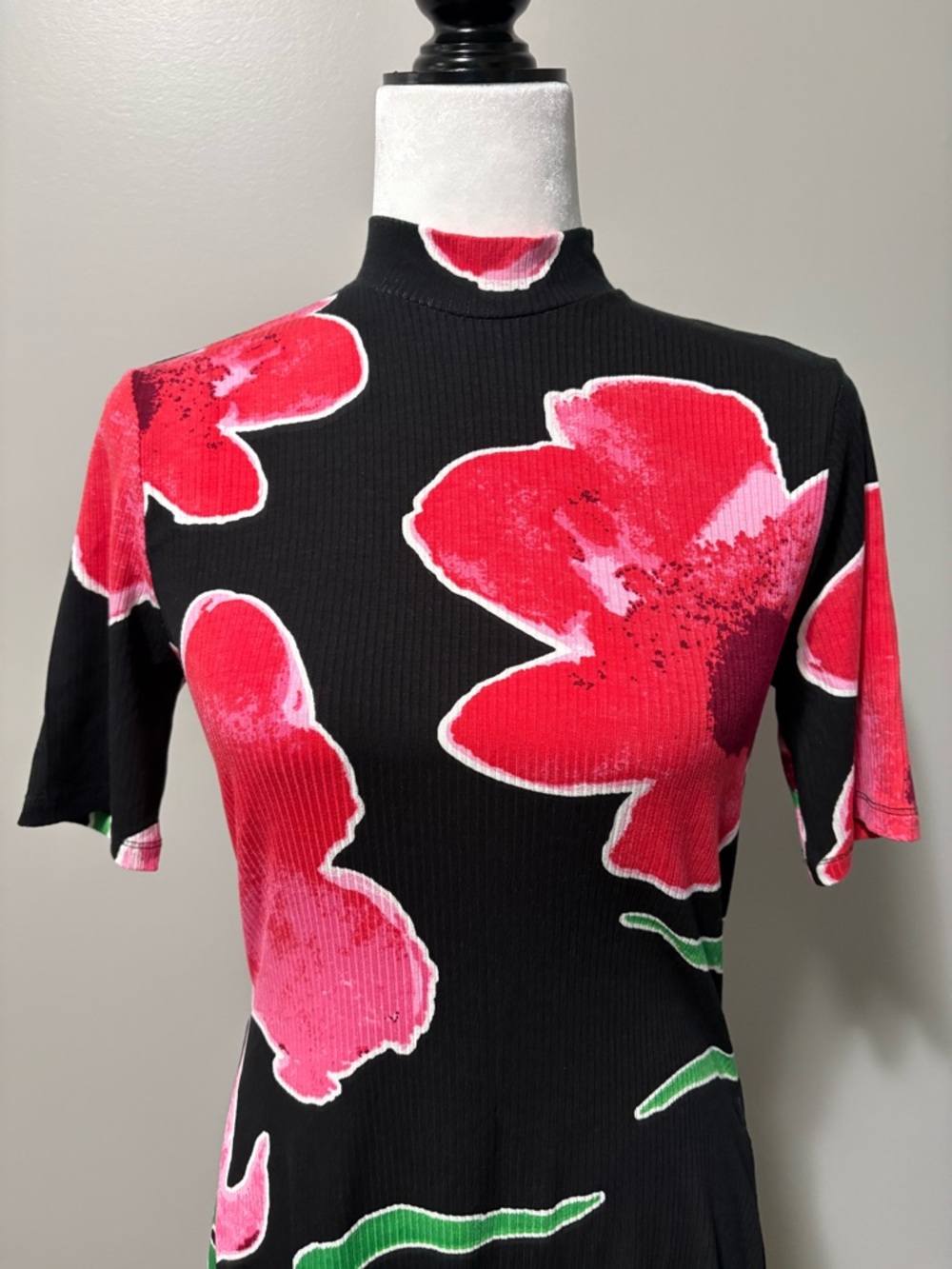 Desigual Floral Short Sleeve Mini Skater Dress Ribbed Knit - Picture 4 of 14